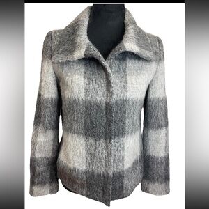 Talbots‎ gray color block ladies size 2Petite zip up jacket wool alpaca blend